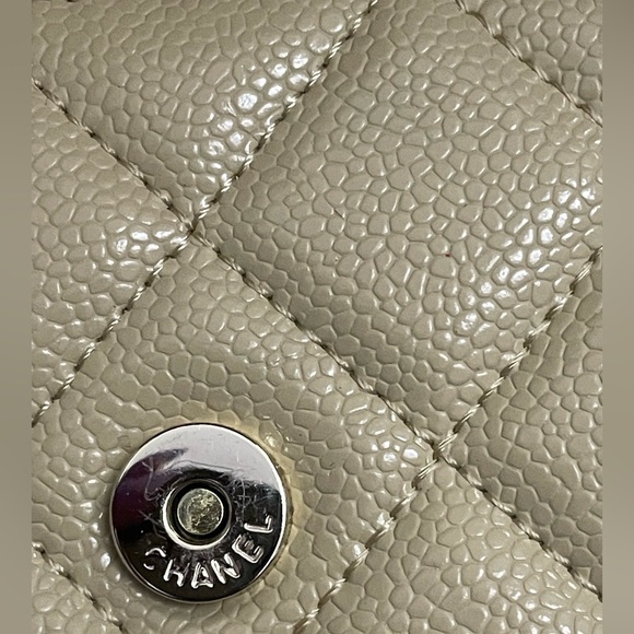 😍 Beige tan Quilted Crossbody Bag Wallet on chain Chanel logo - Picture 10 of 14